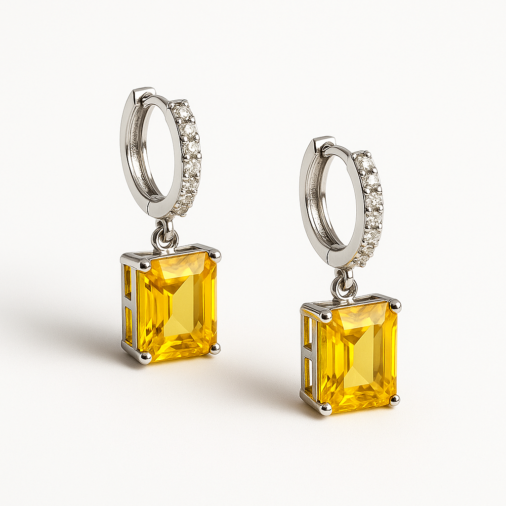 Yellow Emerald Cut Drop Earrings | Anti Tarnish | Stainless Steel