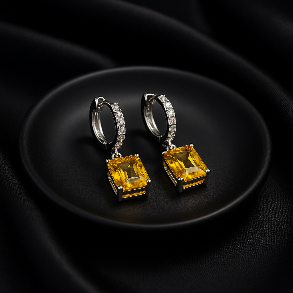 Yellow Emerald Cut Drop Earrings | Anti Tarnish | Stainless Steel