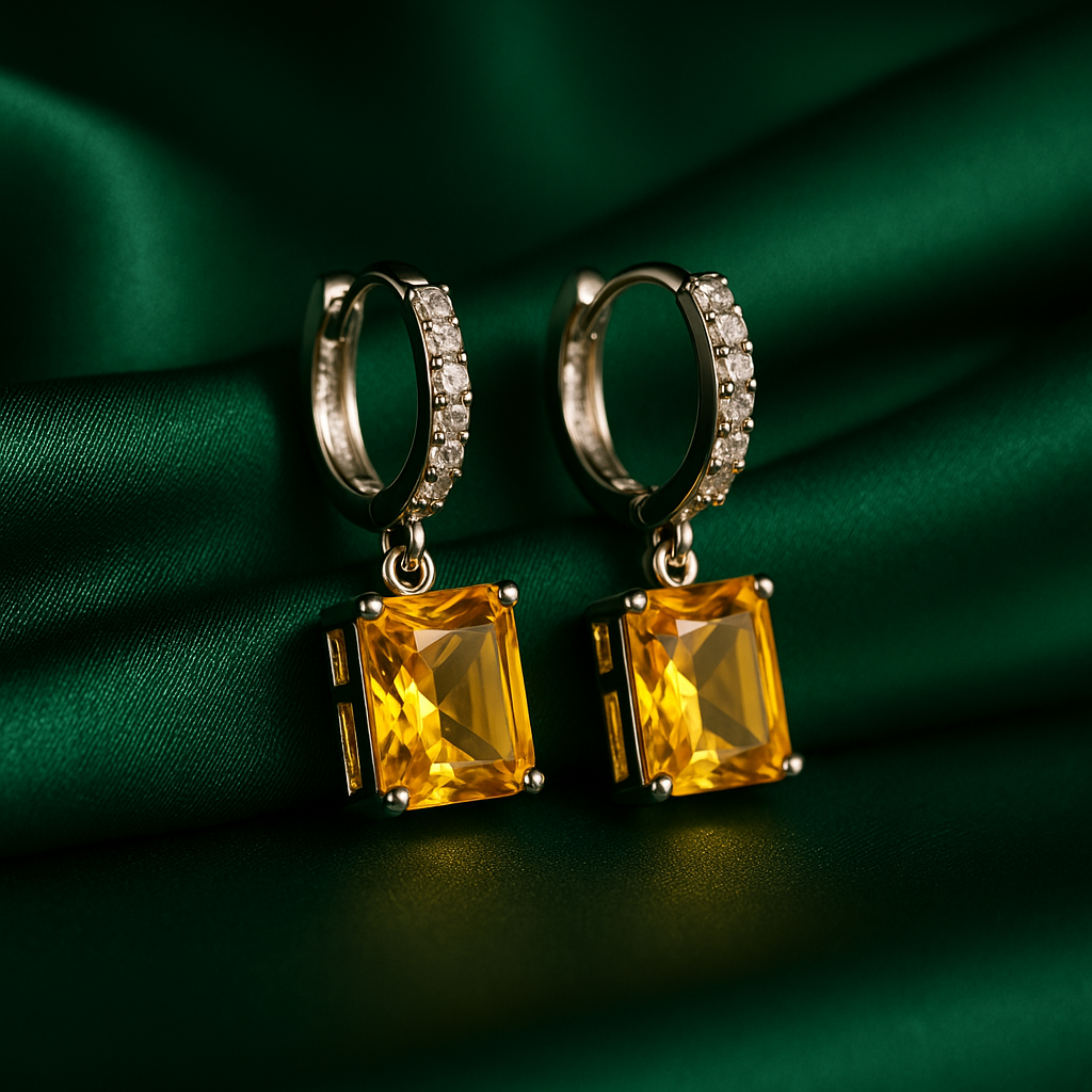 Yellow Emerald Cut Drop Earrings | Anti Tarnish | Stainless Steel