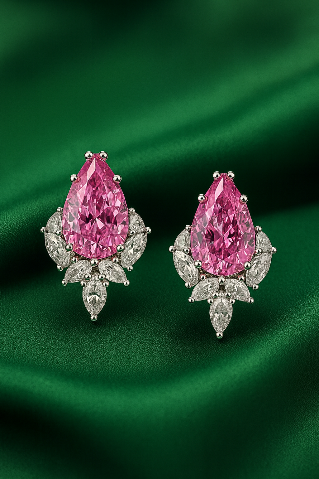 Pink Teardrop Crystal Stud Earrings with White Accents | Anti Tarnish | Stainless Steel