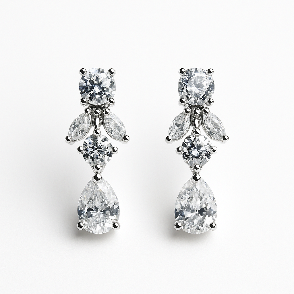 Elegant Teardrop & Round Crystal Drop Earrings | Anti Tarnish | Stainless Steel