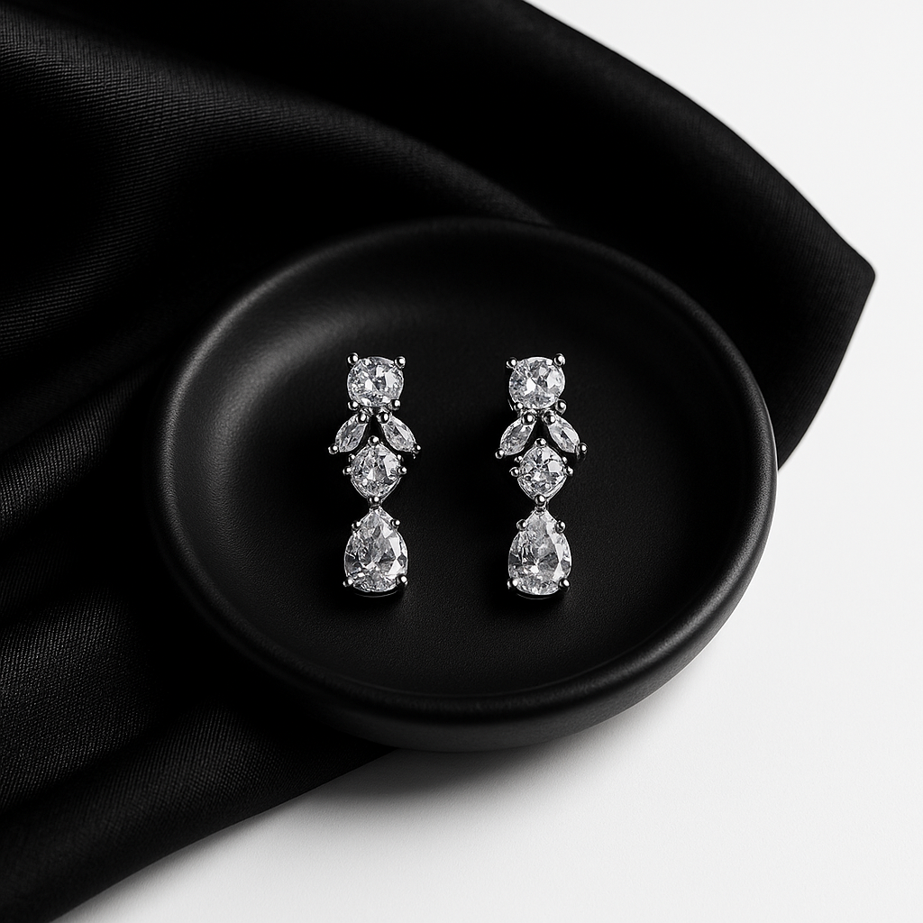 Elegant Teardrop & Round Crystal Drop Earrings | Anti Tarnish | Stainless Steel