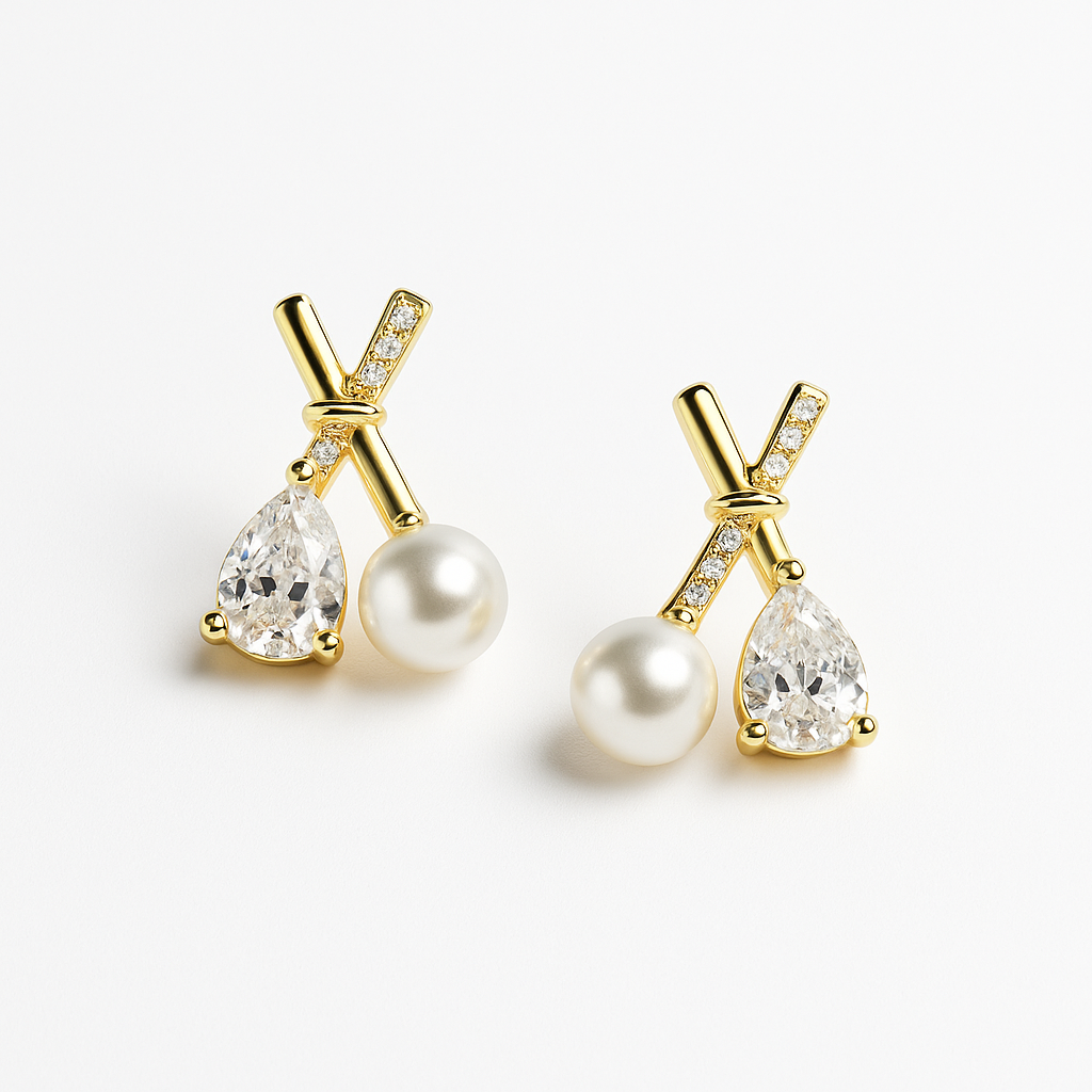 Elegant Pearl & Teardrop Crystal Earrings | Korean Designer Jewellery
