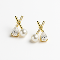 Elegant Pearl & Teardrop Crystal Earrings | Korean Designer Jewellery