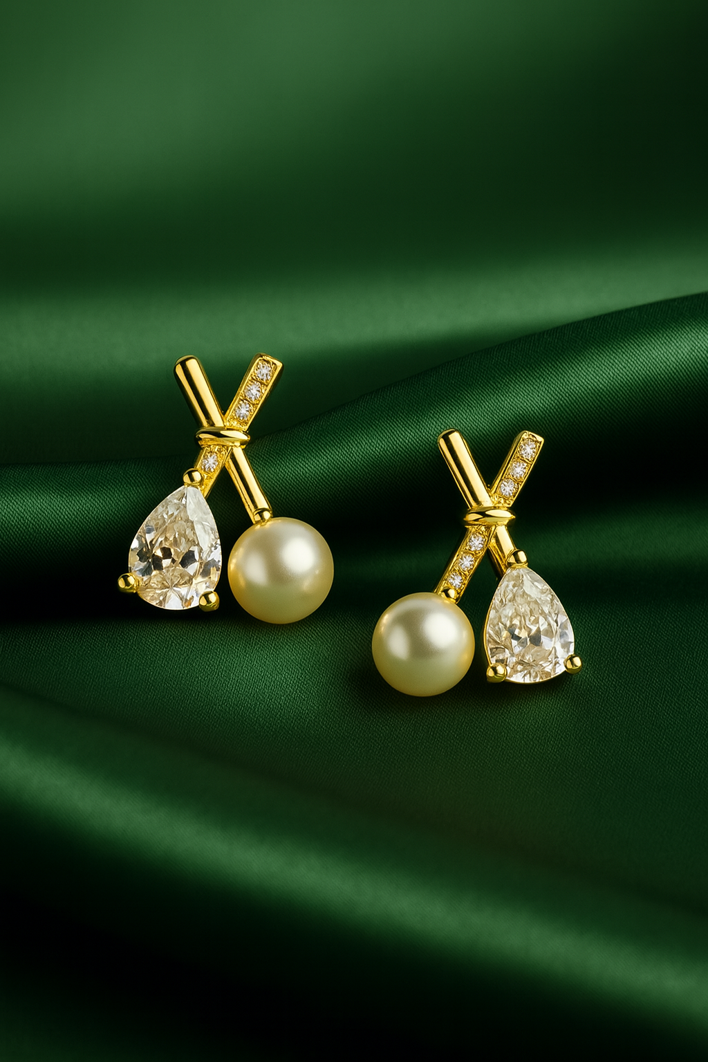 Elegant Pearl & Teardrop Crystal Earrings | Korean Designer Jewellery