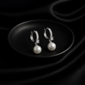Elegant Pearl Drop Hoop Earrings with Crystals | Korean Designer Jewellery