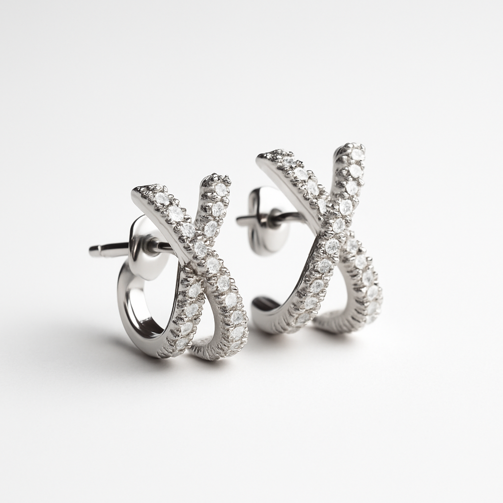 Sparkling X Cross Huggie Earrings | Korean Designer Jewellery