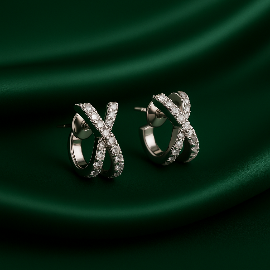 Sparkling X Cross Huggie Earrings | Korean Designer Jewellery