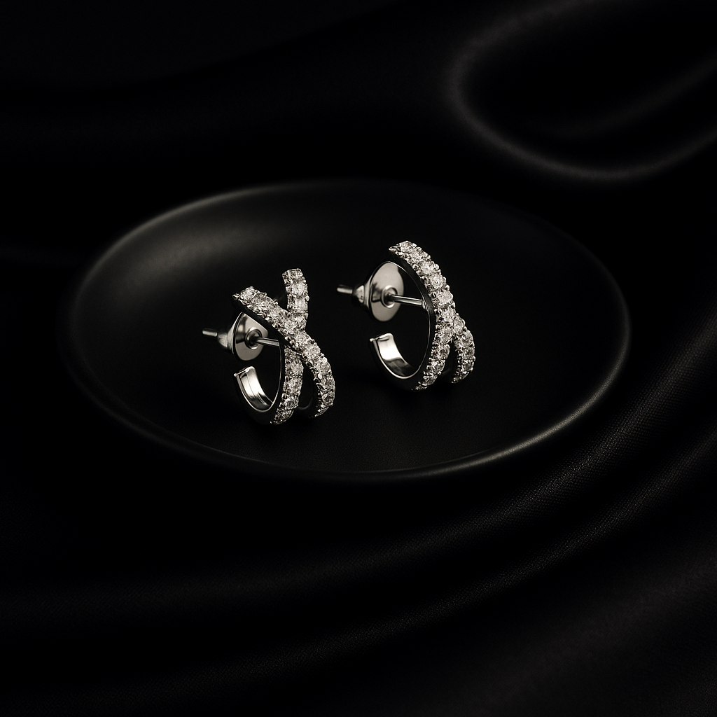 Sparkling X Cross Huggie Earrings | Korean Designer Jewellery