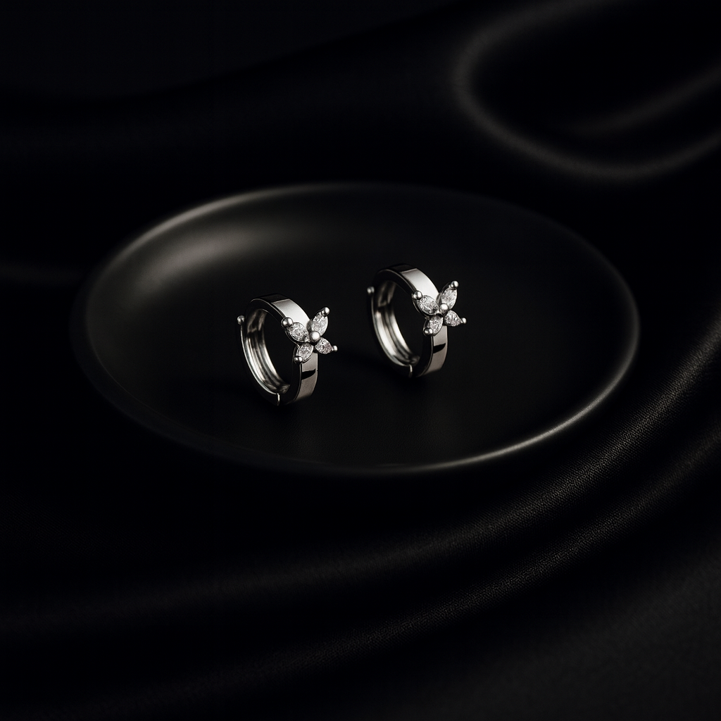 Butterfly Crystal Huggie Earrings | Korean Designer Jewellery