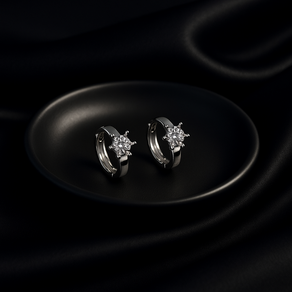 Classic Solitaire Crystal Huggie Earrings | Korean Designer Jewellery
