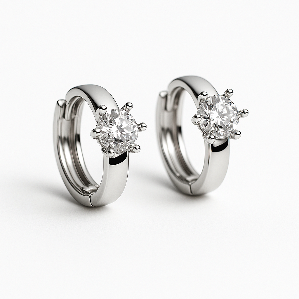 Classic Solitaire Crystal Huggie Earrings | Korean Designer Jewellery