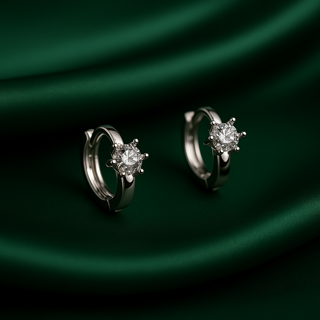 Classic Solitaire Crystal Huggie Earrings | Korean Designer Jewellery