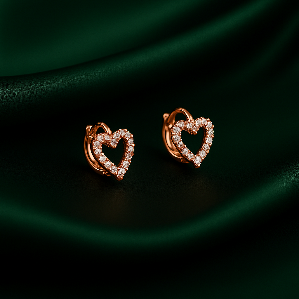 Crystal Heart Huggy Earrings in Rose Gold | Korean Designer Jewellery