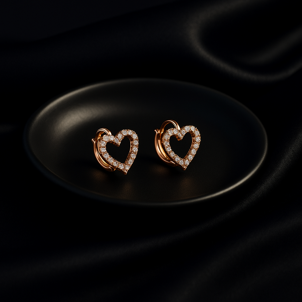 Crystal Heart Huggy Earrings in Rose Gold | Korean Designer Jewellery