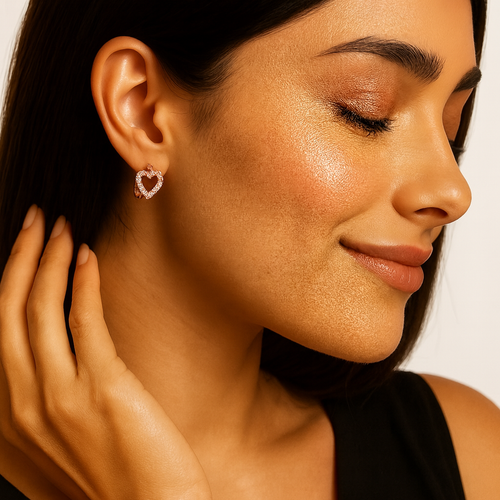 Crystal Heart Huggy Earrings in Rose Gold | Korean Designer Jewellery
