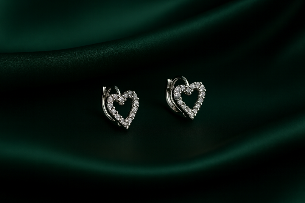 Crystal Heart Huggy Earrings in Silver | Korean Designer Jewellery