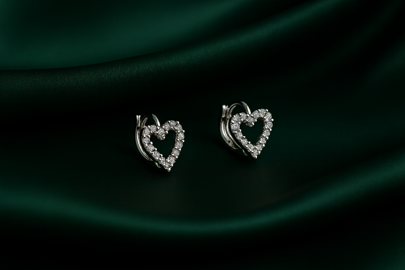 Crystal Heart Huggy Earrings in Silver | Korean Designer Jewellery