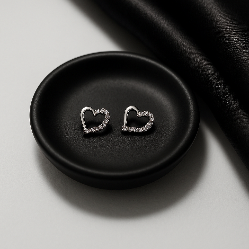 Elegant Crystal Open Heart Earrings in Silver | Korean Designer Jewellery