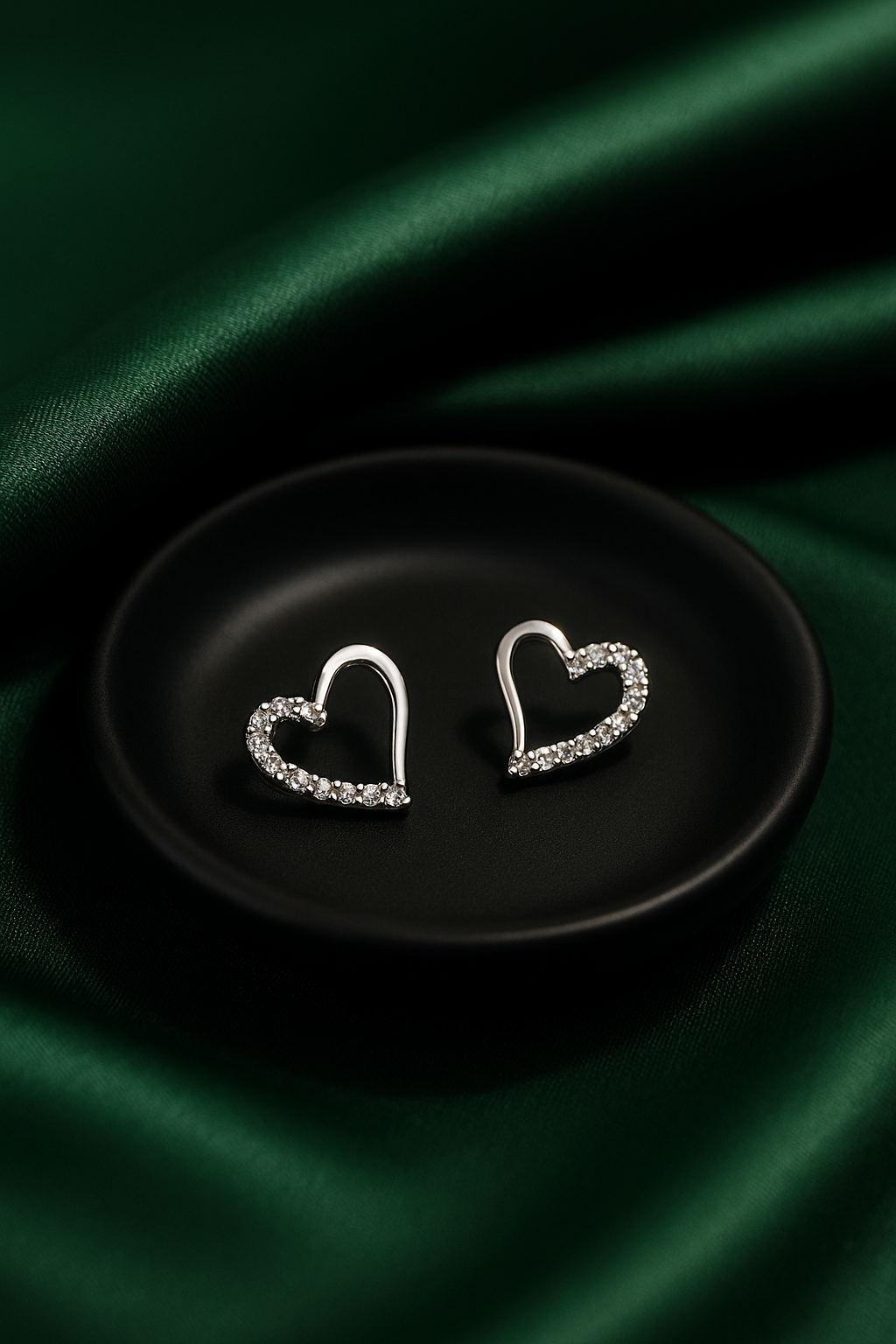 Elegant Crystal Open Heart Earrings in Silver | Korean Designer Jewellery