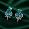 Blue Teardrop Crystal Flower Earrings | Anti Tarnish | Stainless Steel