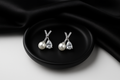 Pearl & Teardrop Crystal Cross Earrings in Silver | Korean Designer Jewellery