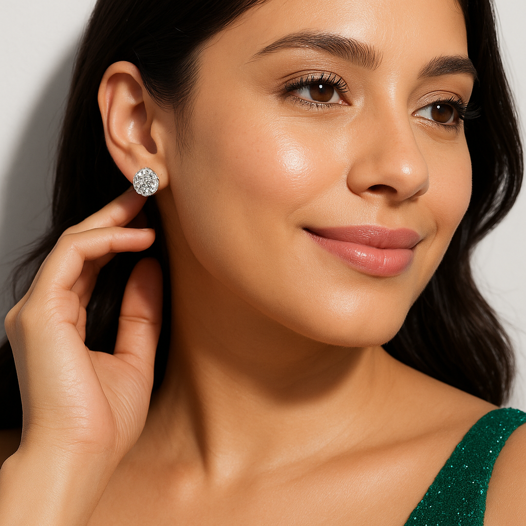 Classic Halo Round Crystal Stud Earrings | Anti Tarnish | Stainless Steel