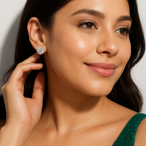 Classic Halo Round Crystal Stud Earrings | Anti Tarnish | Stainless Steel