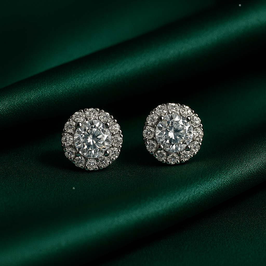 Classic Halo Round Crystal Stud Earrings | Anti Tarnish | Stainless Steel