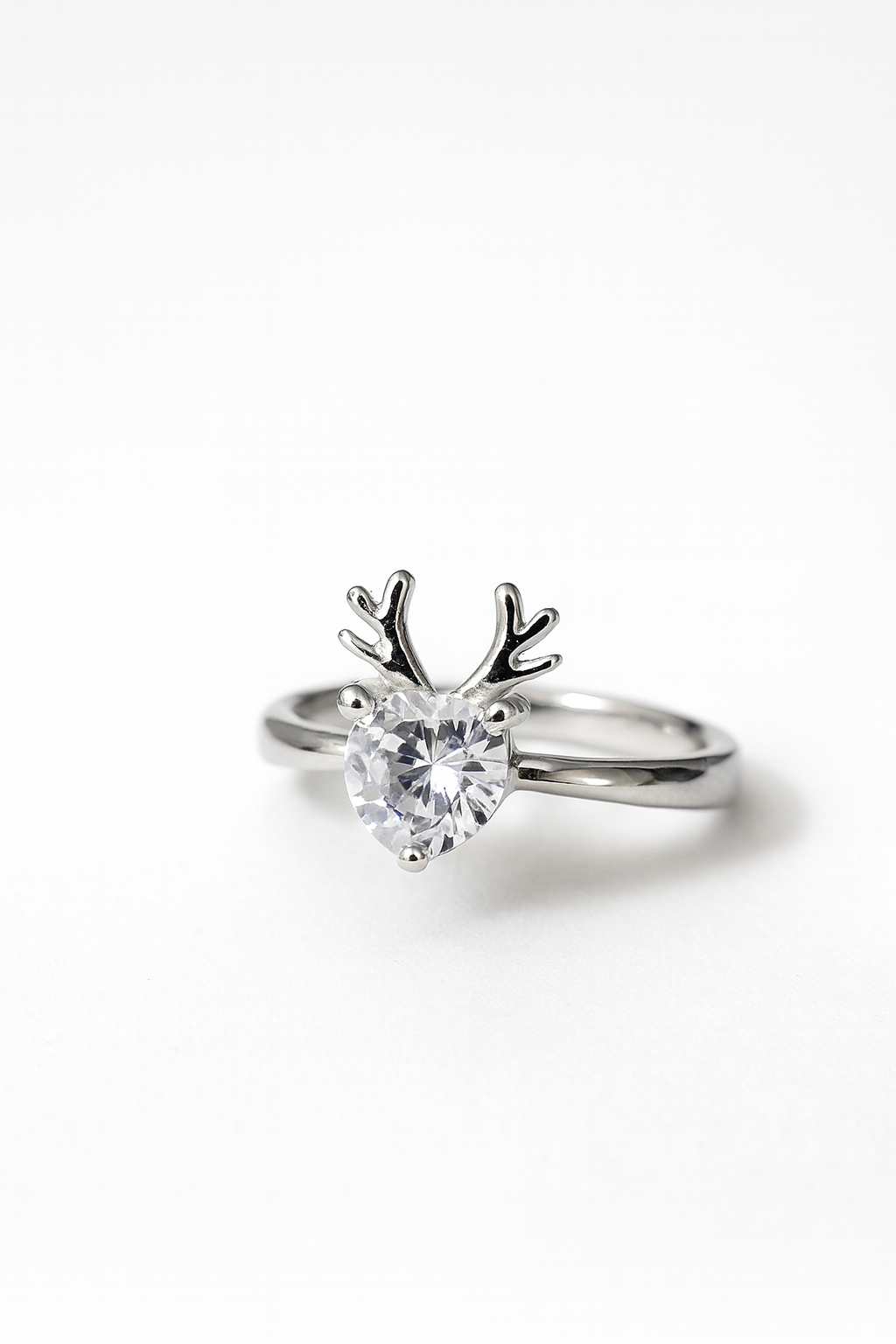 Reindeer Antler Heart Crystal Ring | Anti Tarnish | Stainless Steel