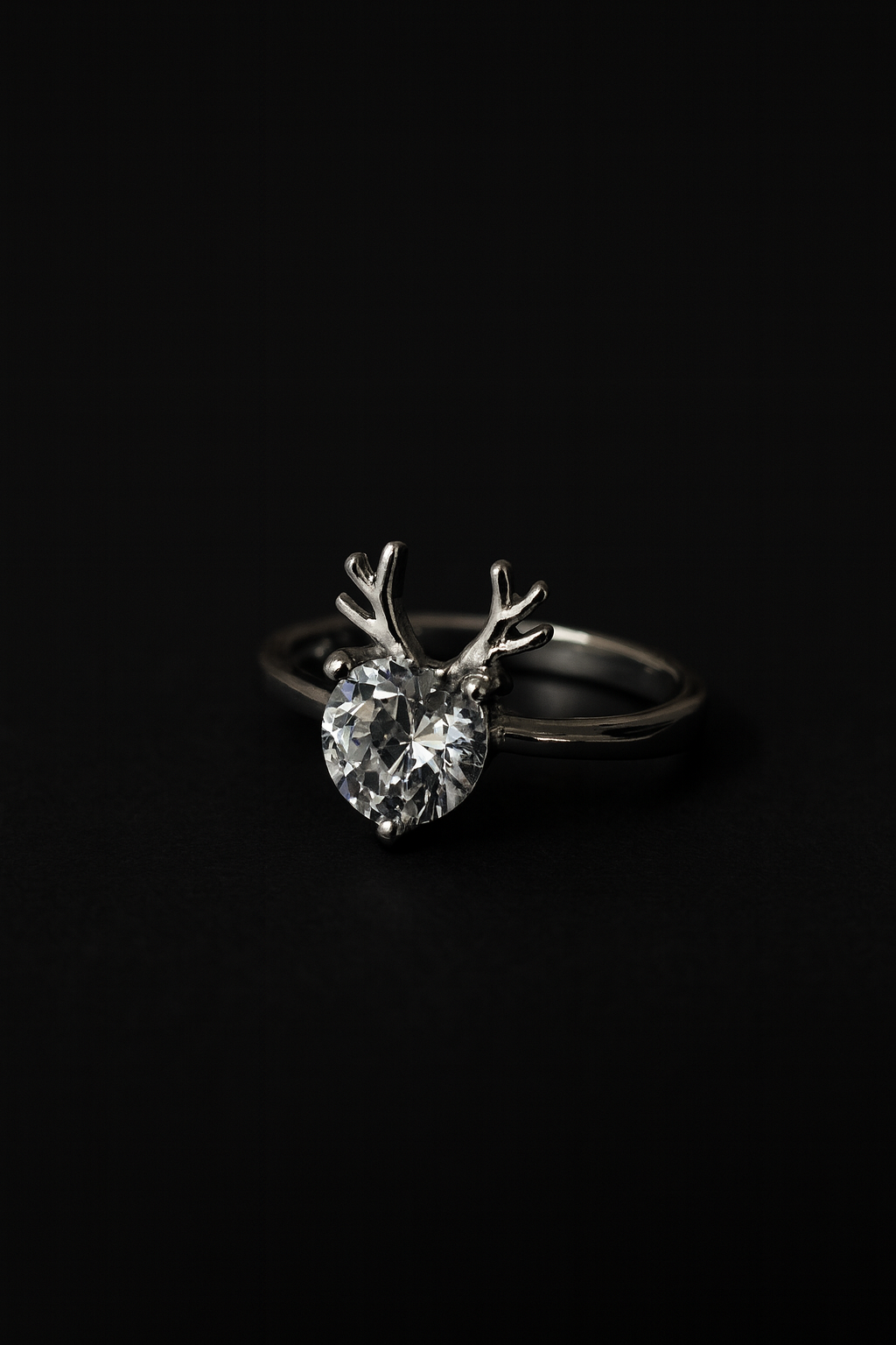 Reindeer Antler Heart Crystal Ring | Anti Tarnish | Stainless Steel