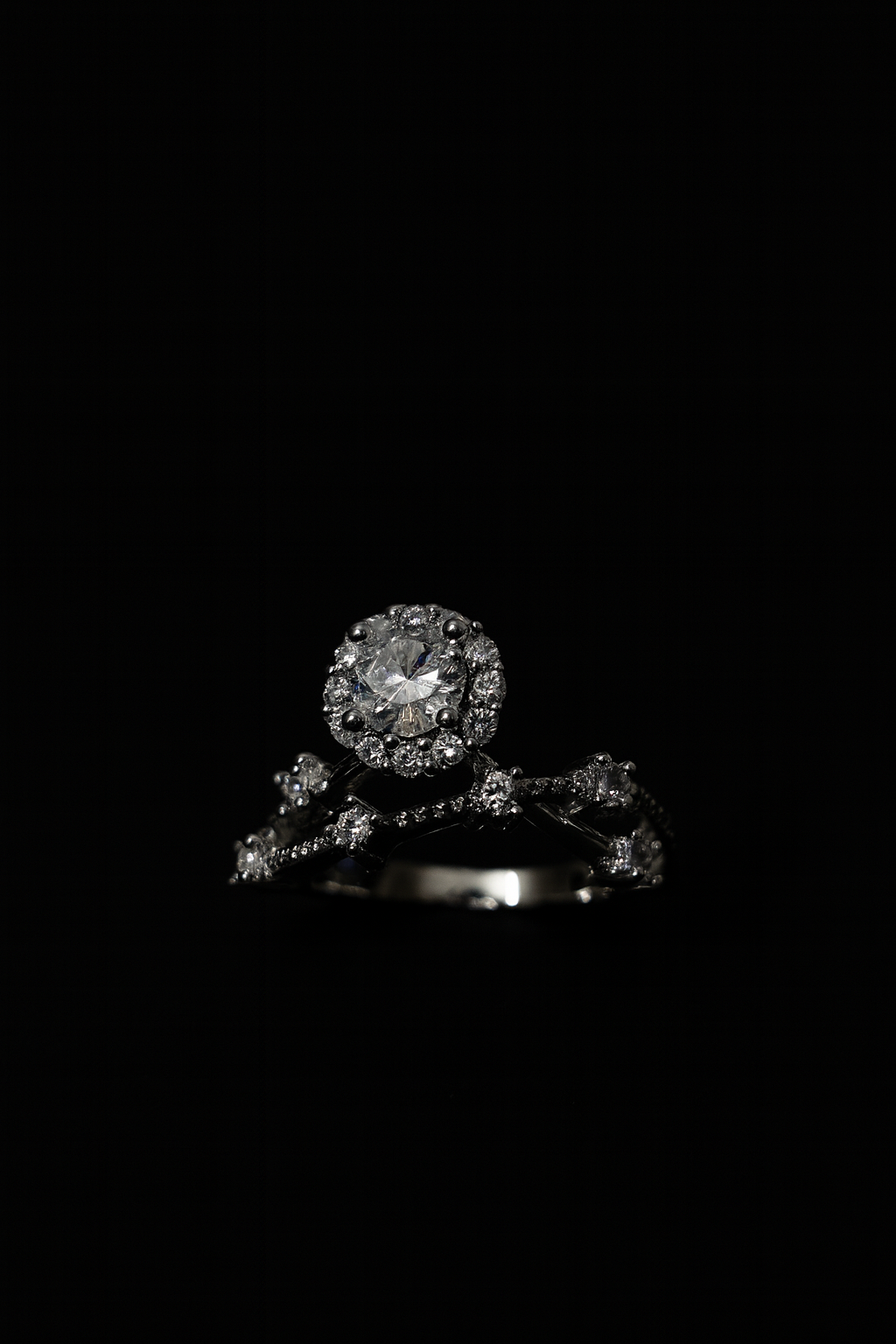 Elegant Round Halo Crystal Ring with Vine Band | Anti Tarnish | Stainless Steel