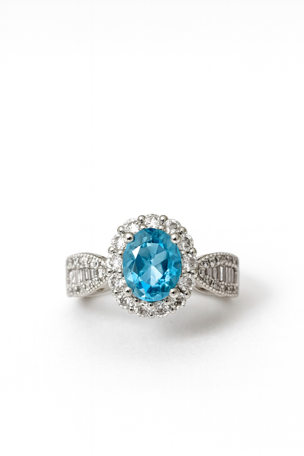 Blue Halo Oval-Cut Ring with Crystal Accents | Anti Tarnish | Stainless Steel