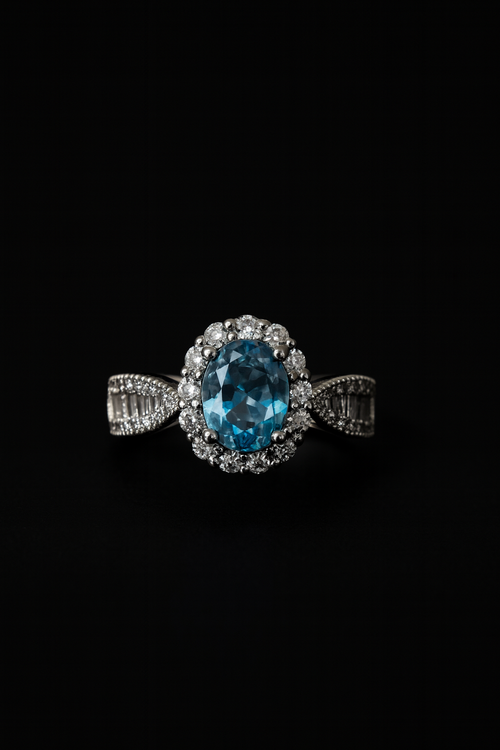 Blue Halo Oval-Cut Ring with Crystal Accents | Anti Tarnish | Stainless Steel