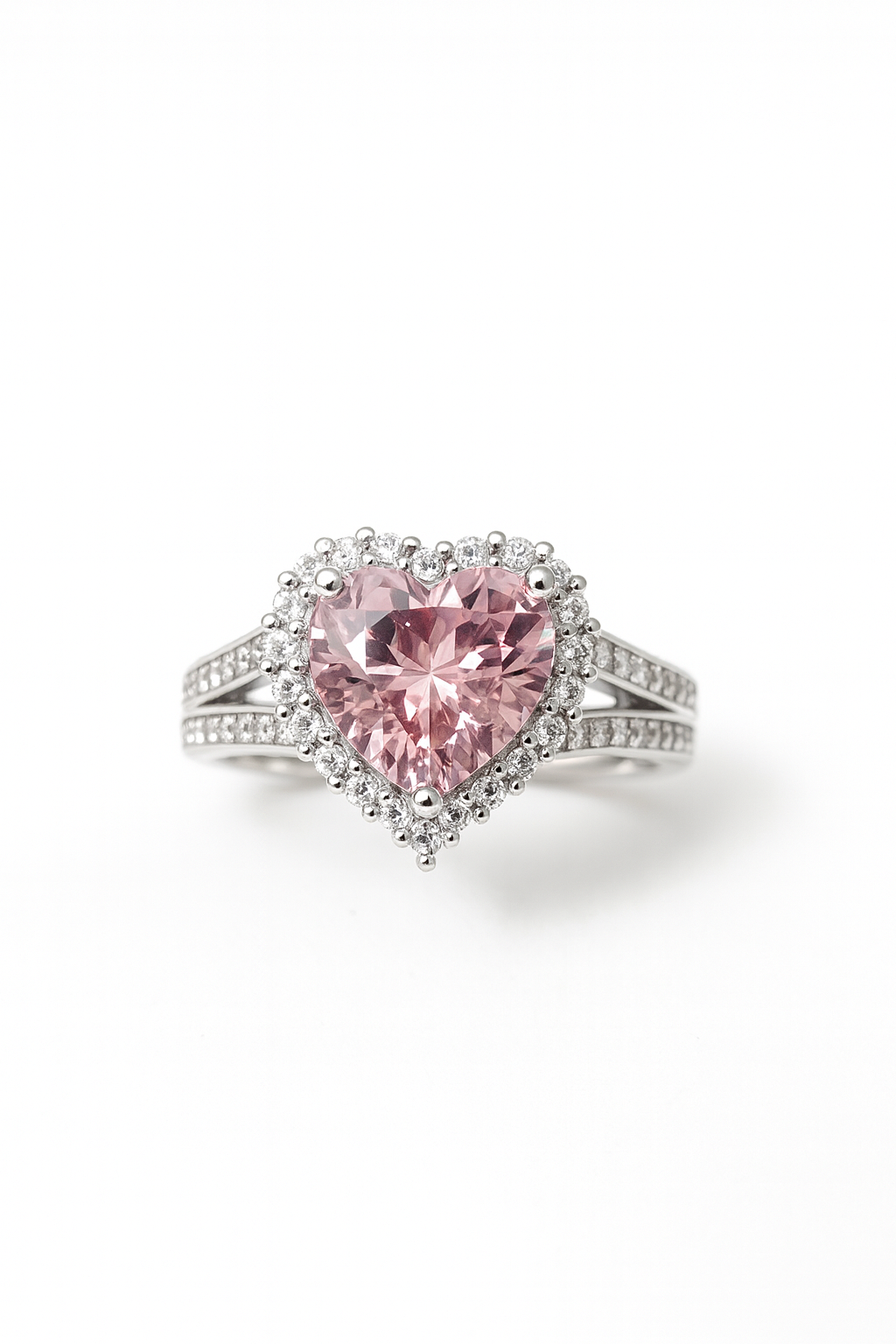 Pink Heart Solitaire Halo Ring with Crystal Band | Anti Tarnish | Stainless Steel