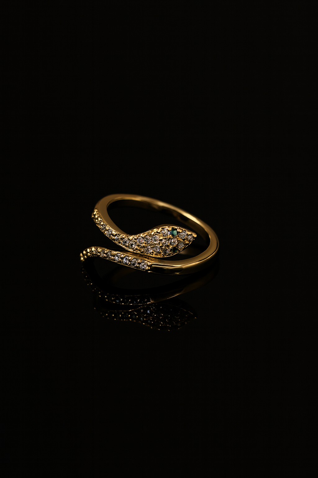 Golden Snake Design Ring with Crystal Accents | Anti Tarnish | Stainless Steel