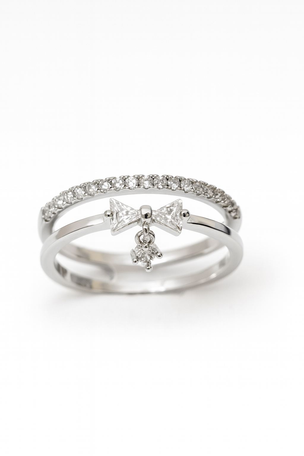 Elegant Crystal Bow Double Band Ring | Korean Designer Jewellery
