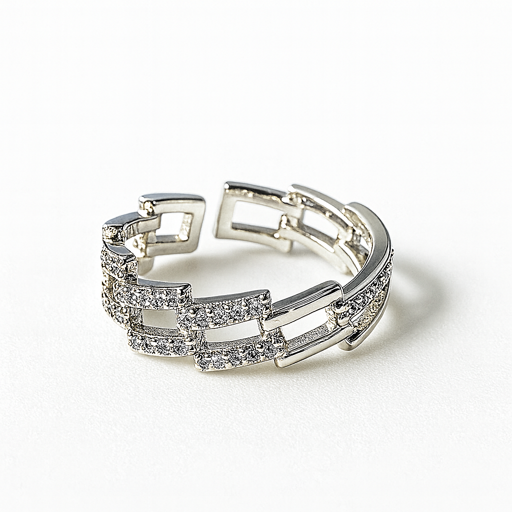 Geometric Link Crystal Ring | Korean Designer Jewellery