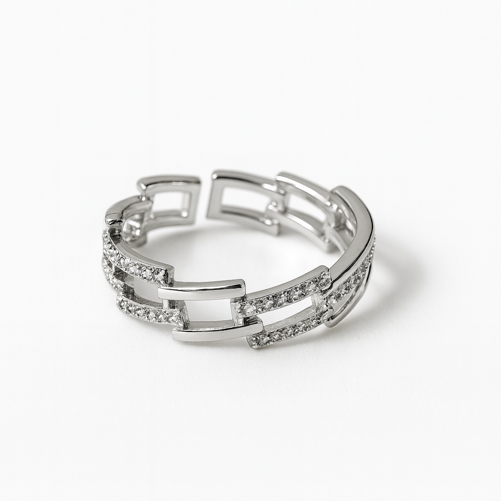 Geometric Link Crystal Ring | Korean Designer Jewellery