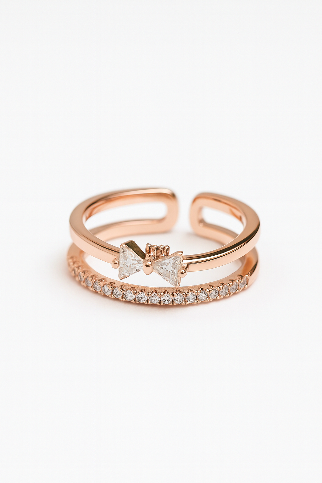 Rose Gold Bow Accent Double Band Ring | Korean Designer Jewellery