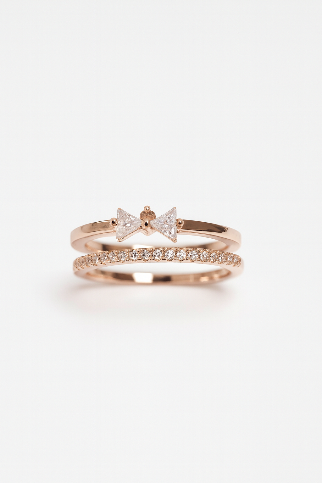 Rose Gold Bow Accent Double Band Ring | Korean Designer Jewellery