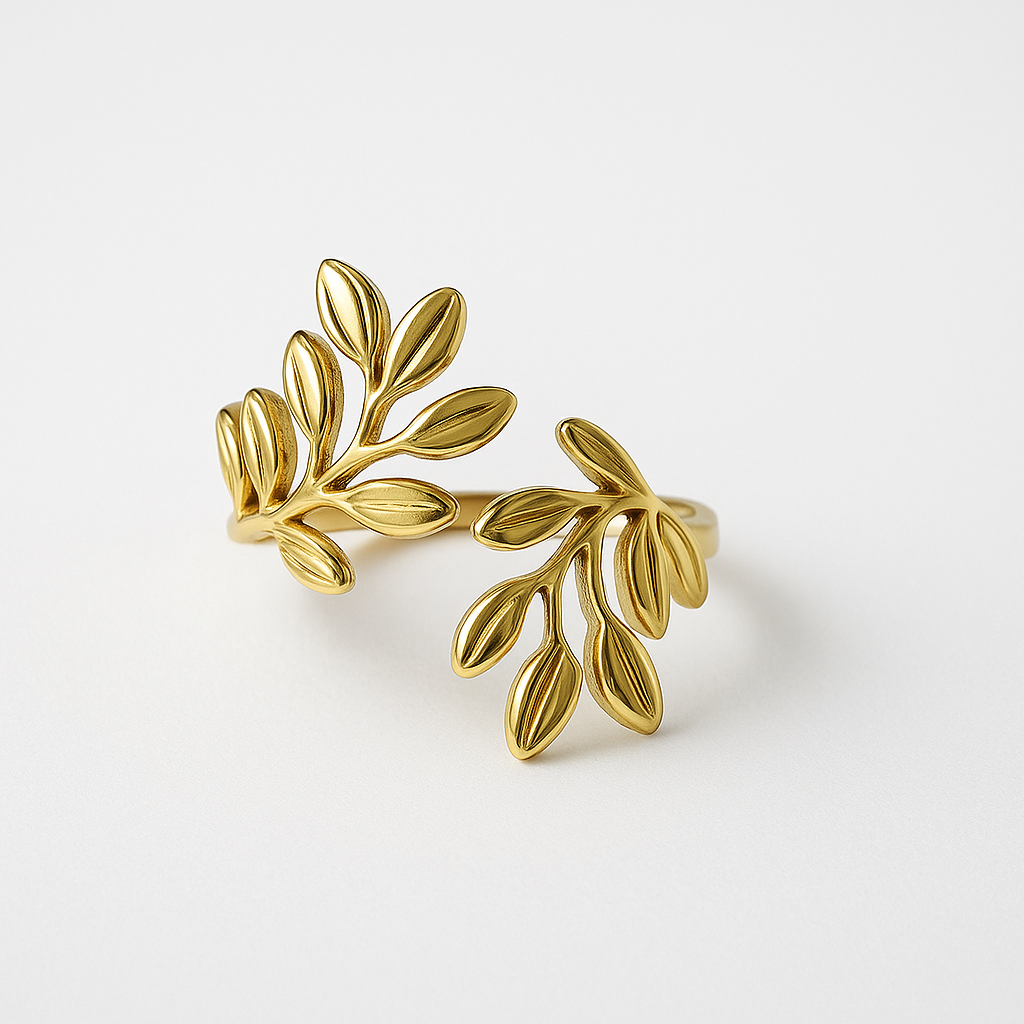 Golden Leaf Adjustable Ring | Anti Tarnish | Stainless Steel