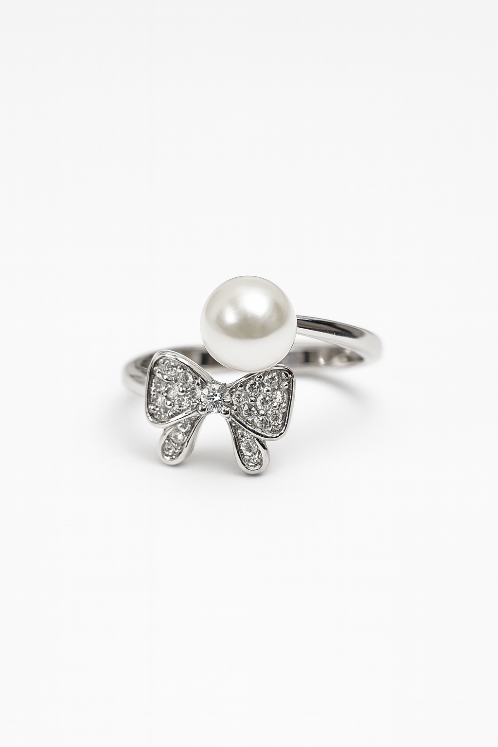 Elegant Pearl & Bow Accent Ring | Korean Designer Jewellery