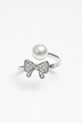 Elegant Pearl & Bow Accent Ring | Korean Designer Jewellery