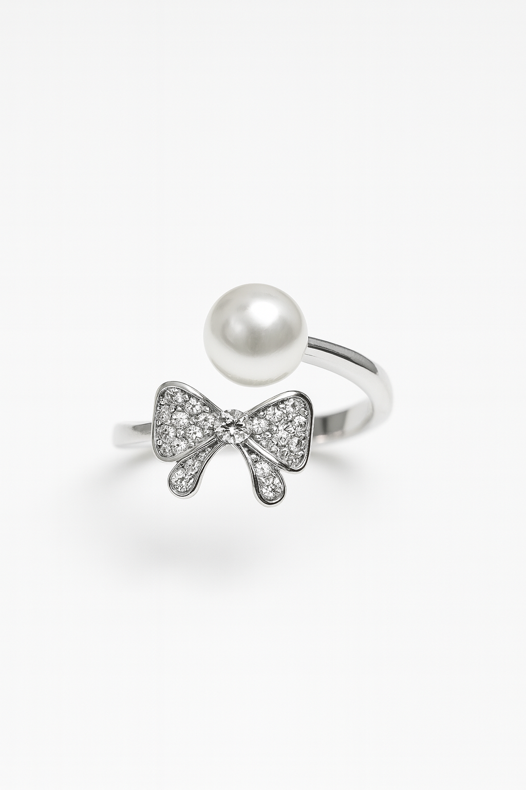Elegant Pearl & Bow Accent Ring | Korean Designer Jewellery