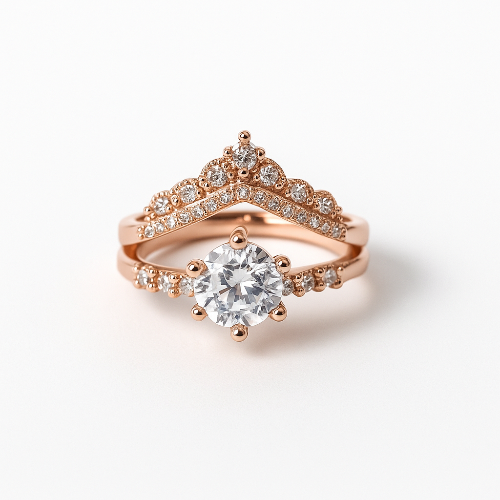 Rose Gold Crystal Combo Ring Set (2 Pieces) | Korean Designer Jewellery l
