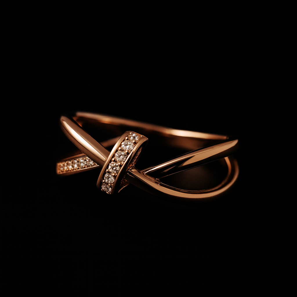 Rose Gold Infinity Knot Crystal Ring | Korean Designer Jewellery l