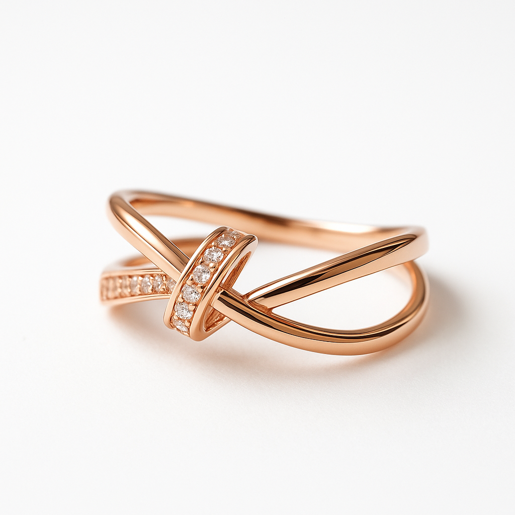 Rose Gold Infinity Knot Crystal Ring | Korean Designer Jewellery l