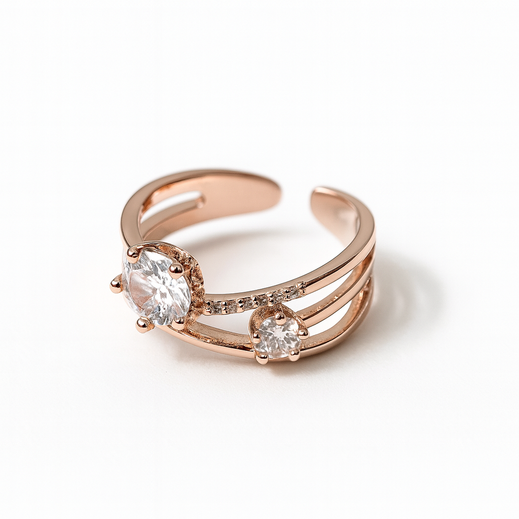 Rose Gold Twin Stone Open Band Ring | Korean Designer Jewellery l