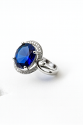 Royal Blue Oval Gemstone Ring with Heart Accent | Korean Designer Jewellery l